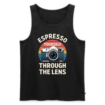 Espresso Yourself Photographe à travers l’objectif - Débardeur bio Premium Homme - noir - Devant - AI Model Male 178 light (178cm)