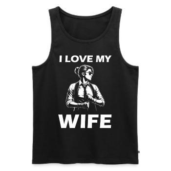 J’aime ma femme - Le design pour la femme forte - Débardeur bio Premium Homme - noir - Devant - Michal (187cm)