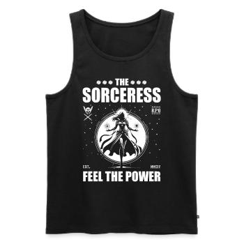 Die Zauberin – fühle die Macht – Magierin Design - Männer Premium Bio Tank Top - Schwarz - Vorne - AI Model Male 178 light (178cm)