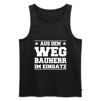 Out of the Way Builder in Action Design - Men's Premium Organic Tank Top - black - Front - Michal (187cm)