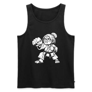 Grandma Martial Artist – The Wisdom of Strength - Men's Premium Organic Tank Top - black - Front - AI Model Male 178 light (178cm)