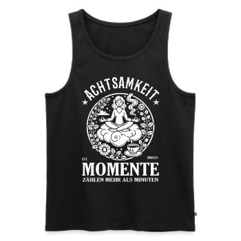 Momente zählen mehr als Minuten – Achtsamkeit Desi - Männer Premium Bio Tank Top - Schwarz - Vorne - Michal (187cm)