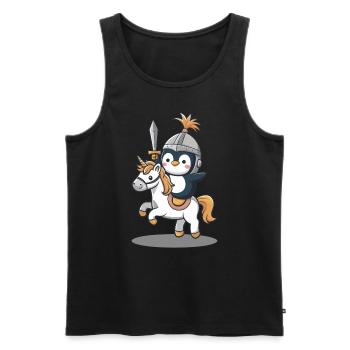 Knight Penguin chevauche une licorne - Débardeur bio Premium Homme - noir - Devant - AI Model Male 178 light (178cm)