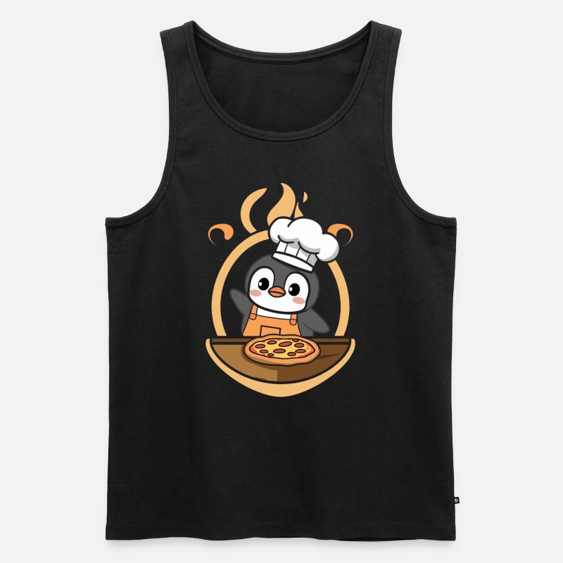 Süßer Pinguin Koch Pizza - Männer Premium Bio Tank Top - Schwarz