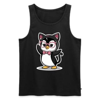 Pingouin mignon avec des lunettes et un arc - Débardeur bio Premium Homme - noir - Devant - Michal (187cm)