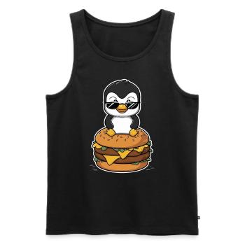Cooler Pinguin Mit Burger - Männer Premium Bio Tank Top - Schwarz - Vorne - AI Model Male 178 light (178cm)