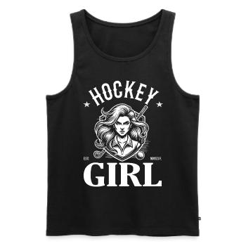 Hockey Girl – Strength on and off the field - Men's Premium Organic Tank Top - black - Front - AI Model Male 178 light (178cm)