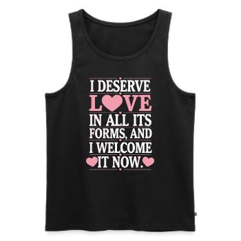 Manifest Abundance Quote: I deserve love in - Men's Premium Organic Tank Top - black - Front - AI Model Male 178 light (178cm)