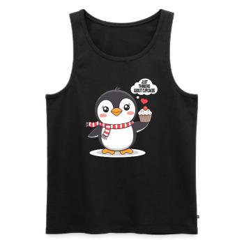 Pinguin Denkt An Cupcakes Süßes Motiv - Männer Premium Bio Tank Top - Schwarz - Vorne - Michal (187cm)