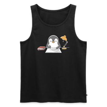 Écriture Pingouin Écrivain Auteur Motif - Débardeur bio Premium Homme - noir - Devant - Michal (187cm)