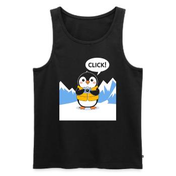 Funny Penguin Photographer Click Moment - Men's Premium Organic Tank Top - black - Front - AI Model Male 178 light (178cm)