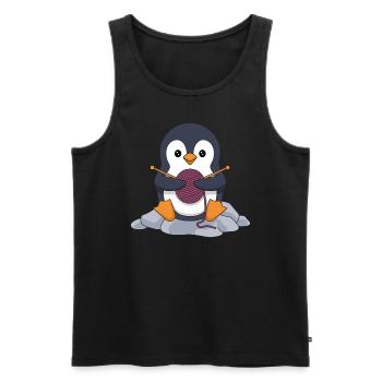 Knitting Penguin With Wool And Needles - Men's Premium Organic Tank Top - black - Front - Michal (187cm)