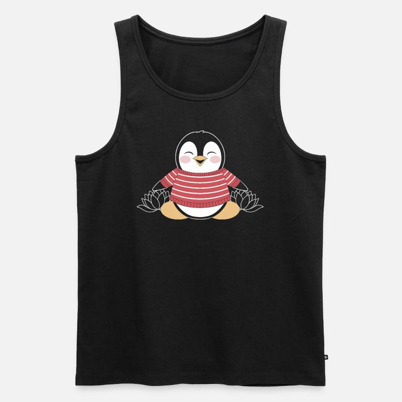 Meditierender Pinguin im Streifenpullover - Männer Premium Bio Tank Top - Schwarz