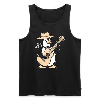 Lustiger Pinguin Mit Gitarre Und Hut Für Musikfans - Männer Premium Bio Tank Top - Schwarz - Vorne - AI Model Male 178 light (178cm)