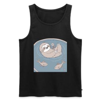 Gemütliches Fische Sternzeichen Faultier mit Blume - Männer Premium Bio Tank Top - Schwarz - Vorne - Michal (187cm)