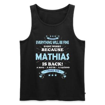 Tout ira bien Mathias est de retour - Débardeur bio Premium Homme - noir - Devant - AI Model Male 178 light (178cm)