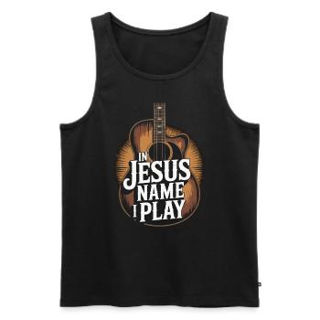 Au nom de Jésus, je joue de la guitare - Débardeur bio Premium Homme - noir - Devant - Michal (187cm)