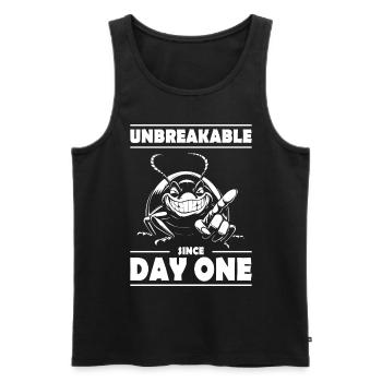 Unbreakable Since Day One – Lustige Kakerlake - Männer Premium Bio Tank Top - Schwarz - Vorne - AI Model Male 178 light (178cm)