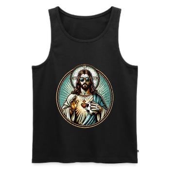 Jésus Football Cadeau Drôle Football Dieu Jésus Cadeau - Débardeur bio Premium Homme - noir - Devant - Michal (187cm)