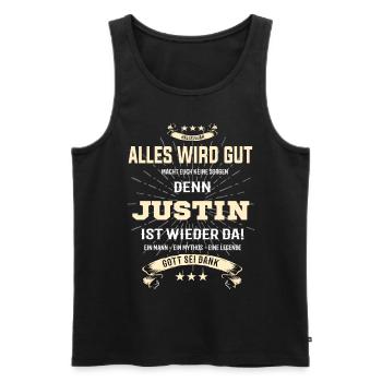 Alles wird gut, denn Justin ist wieder da T-Shirt - Männer Premium Bio Tank Top - Schwarz - Vorne - Michal (187cm)