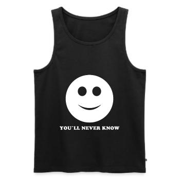 SMILE GRUSELY EVIL FUNNY FUNNY HUMOR IRONY (W) - Men's Premium Organic Tank Top - black - Front - AI Model Male 178 light (178cm)