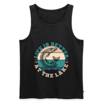 LIFE IS BETTER AT THE LAKE - Männer Premium Bio Tank Top - Schwarz - Vorne - AI Model Male 178 light (178cm)