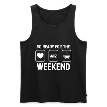 So bereit für das Wochenende - Kaffee - Camping Va - Männer Premium Bio Tank Top - Schwarz - Vorne - Michal (187cm)