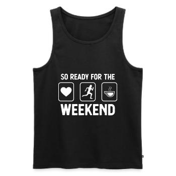 So ready for the weekend - coffee - woman runs - Men's Premium Organic Tank Top - black - Front - AI Model Male 178 light (178cm)