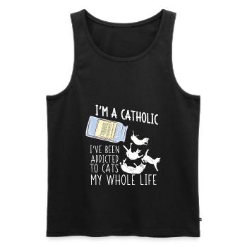 I'm a Catholic - I've been addicted to Cats- Katze - Männer Premium Bio Tank Top - Schwarz - Vorne - AI Model Male 178 light (178cm)