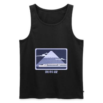 Shinkansen in front of Mount Fuji - Men's Premium Organic Tank Top - black - Front - AI Model Male 178 light (178cm)