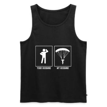 Her husband - My husband - Paragliding Fr - Men's Premium Organic Tank Top - black - Front - Michal (187cm)