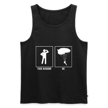 Ihr Mann - Ich - Gleitschirmfliegen Seitenansicht - Männer Premium Bio Tank Top - Schwarz - Vorne - AI Model Male 178 light (178cm)