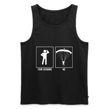 Her Husband - Me - Paragliding Front - Men's Premium Organic Tank Top - black - Front - AI Model Male 178 light (178cm)