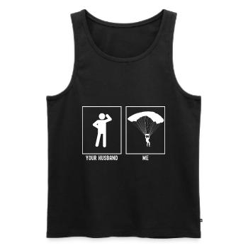 Her husband - Me - Paragliding - Men's Premium Organic Tank Top - black - Front - Michal (187cm)