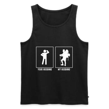 Ihr Ehemann - Mein Ehemann - Wandern Profi Posed - Männer Premium Bio Tank Top - Schwarz - Vorne - Michal (187cm)