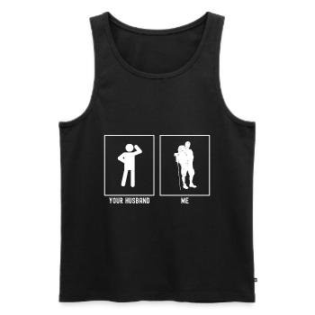 Ihr Ehemann - Ich - Wandern in Pose - Männer Premium Bio Tank Top - Schwarz - Vorne - Michal (187cm)
