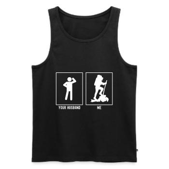 Ihr Mann - Ich - Wandern Berggipfel - Männer Premium Bio Tank Top - Schwarz - Vorne - Michal (187cm)