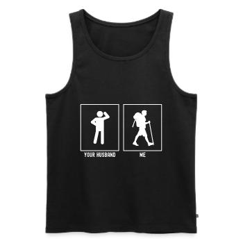 Votre mari - I - La randonnée peut - Débardeur bio Premium Homme - noir - Devant - Michal (187cm)