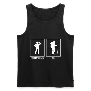 Ihr Freund - Ich - Wandernde Frau - Männer Premium Bio Tank Top - Schwarz - Vorne - Michal (187cm)