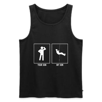 Votre fils - Mon fils - escalade - descente en rappel - Débardeur bio Premium Homme - noir - Devant - Michal (187cm)
