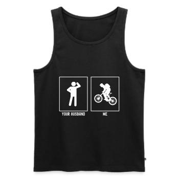 Ihr Mann - Ich - Mountainbiken Action - Männer Premium Bio Tank Top - Schwarz - Vorne - Michal (187cm)