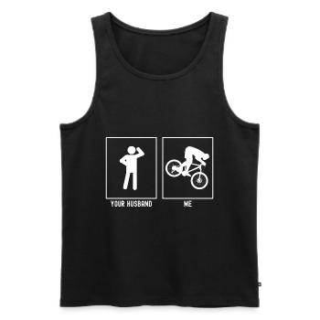 Votre mari - moi - descente à vélo - Débardeur bio Premium Homme - noir - Devant - Michal (187cm)