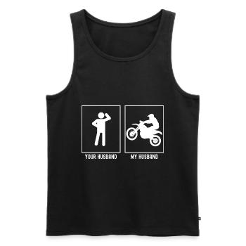 Votre mari - Mon mari - Liaison en montée moto - Débardeur bio Premium Homme - noir - Devant - Michal (187cm)