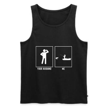 Your husband - me - Fishing Caught fish - Men's Premium Organic Tank Top - black - Front - AI Model Male 178 light (178cm)