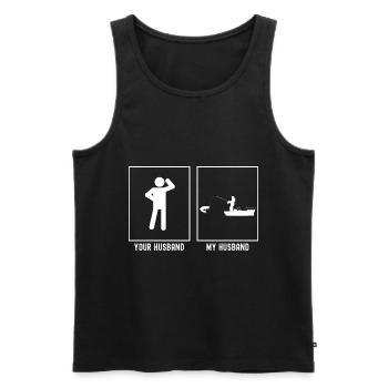 Her husband - my husband - fishing caught - Men's Premium Organic Tank Top - black - Front - Michal (187cm)