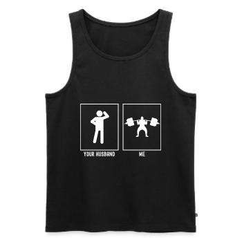 Ihr Mann - Ich - Fitness Schweres Heben - Männer Premium Bio Tank Top - Schwarz - Vorne - Michal (187cm)