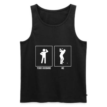 Her Husband - Me - Golf Prep Swing - Men's Premium Organic Tank Top - black - Front - AI Model Male 178 light (178cm)