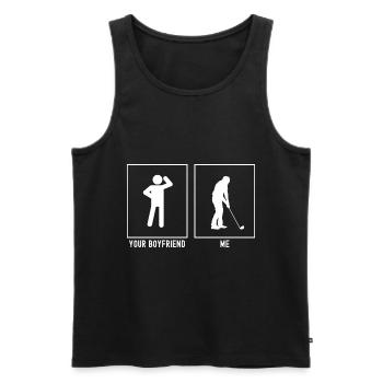 Votre ami - Mon ami - Préparation au coup de golf - Débardeur bio Premium Homme - noir - Devant - Michal (187cm)