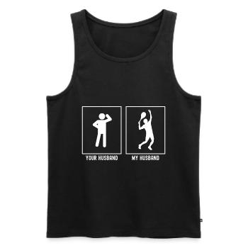Her Husband - My Husband - Tennis Serve - Men's Premium Organic Tank Top - black - Front - Michal (187cm)