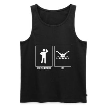 Ihr Ehemann - Ich - Schwimmen Action - Männer Premium Bio Tank Top - Schwarz - Vorne - Michal (187cm)